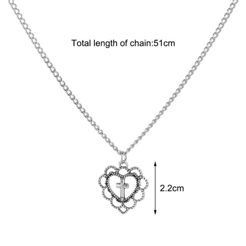 Women Punk Hollow Heart Pendant Clavicle Chain Cross Necklace Jewellery