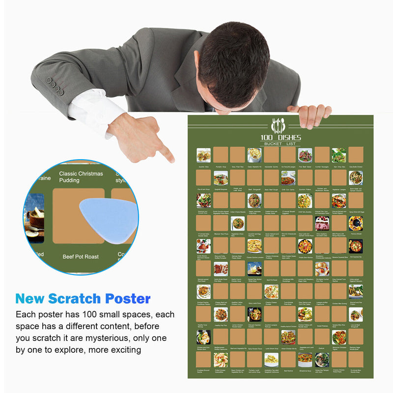 Scratch Off Poster - Bucket List Scratch Poster - 100 Date / Dishes / Movies