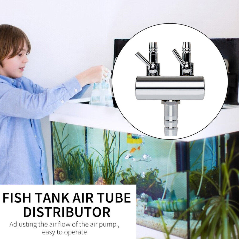 Air Oxygen Pump Aquarium Fish Tank Stainless Steel Splitter Hose (2 Ways) Newly