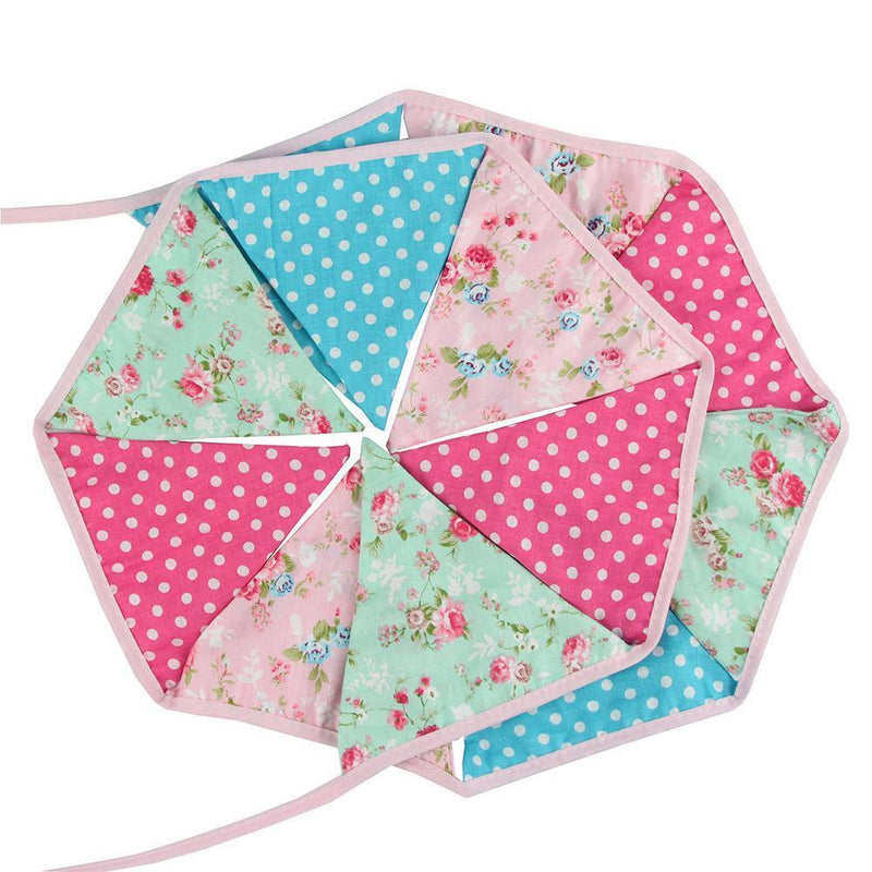 12 Flags 3.2m Pink Flower Cotton Party Wedding Pennant Bunting Banner Decor