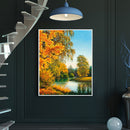 Autumn Forest Lake Landscape Oil Paint By Number Kit Rimless Drawing Picture