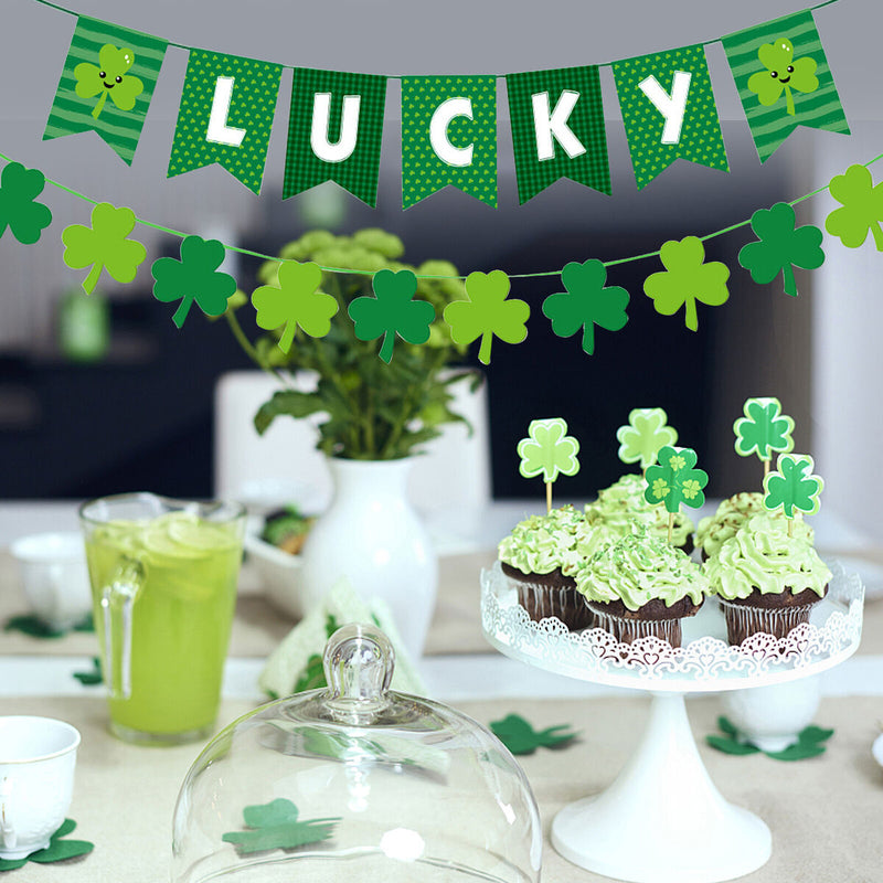 St Patricks Hanging Supplies Set Shamrock Lucky Garland Banner and Swirls