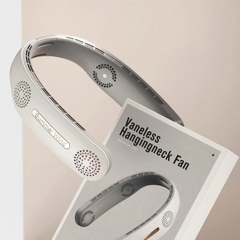Air Cooling Hanging Neck Fan Sports Travel Leafless Personal Fans (White)