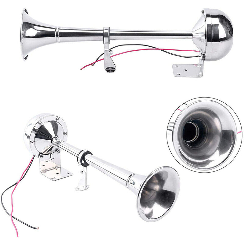 12V Polished Stainless Steel Single Trumpet Horn Low Tone for Marine Boat Newly