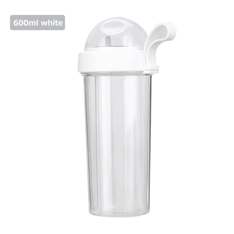 600ml Dual Straw Cup Outdoor Sports Drinking Beverage Water Bottle (White) Newly