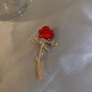 Rhinestone Red Rose Flower Brooches Women Lapel Pins Wedding Party Badge Jewelry