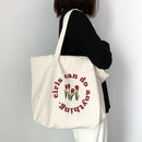 Women Canvas Shoulder Bags Letter Tulip Prints Large Capacity Lady Tote Handbags