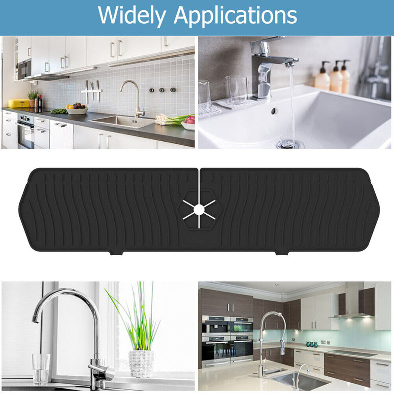 Silicone Faucet Absorbent Draining Mat Splash Guard Water Catcher (Black) Newly