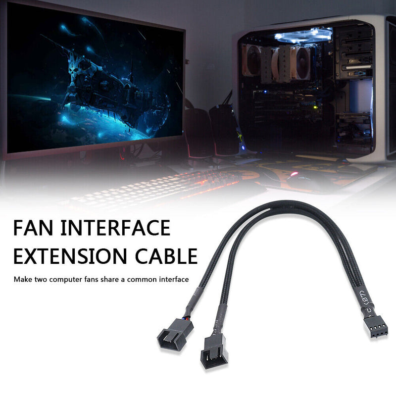 CPU PC Case Fan 4 Pin Extension Y Splitter Cable 4 Pin to 3/4 Pin (Black)