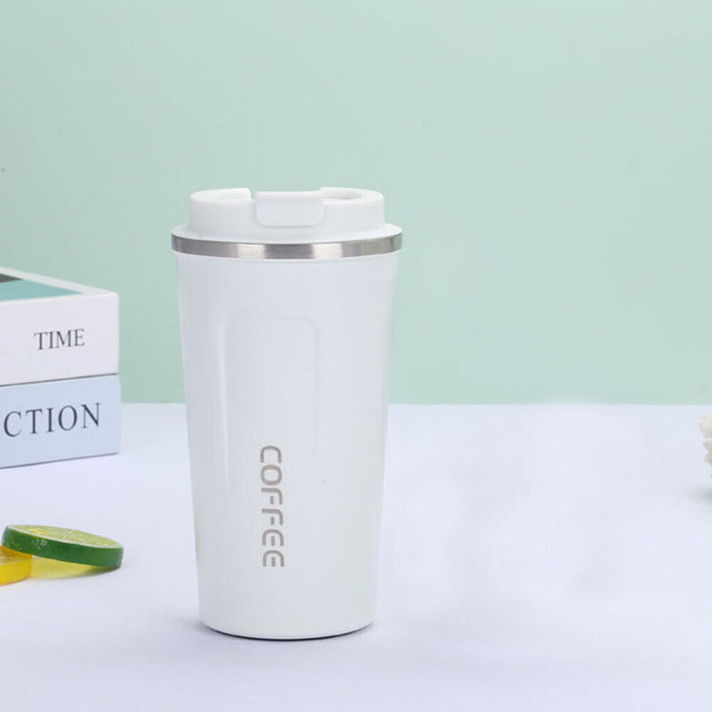 380ml Double Stainless Steel Coffee Car Mug Travel Insulated Bottle (White)