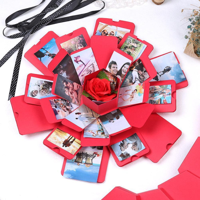 3pcs Explosion Box Hexagonal DIY Photo Album Scrapbooking Box Gift (Red)