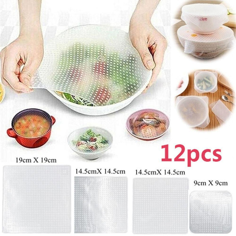 3x4pcs Silicone Fresh Food Grade Plastic Wrap (White)