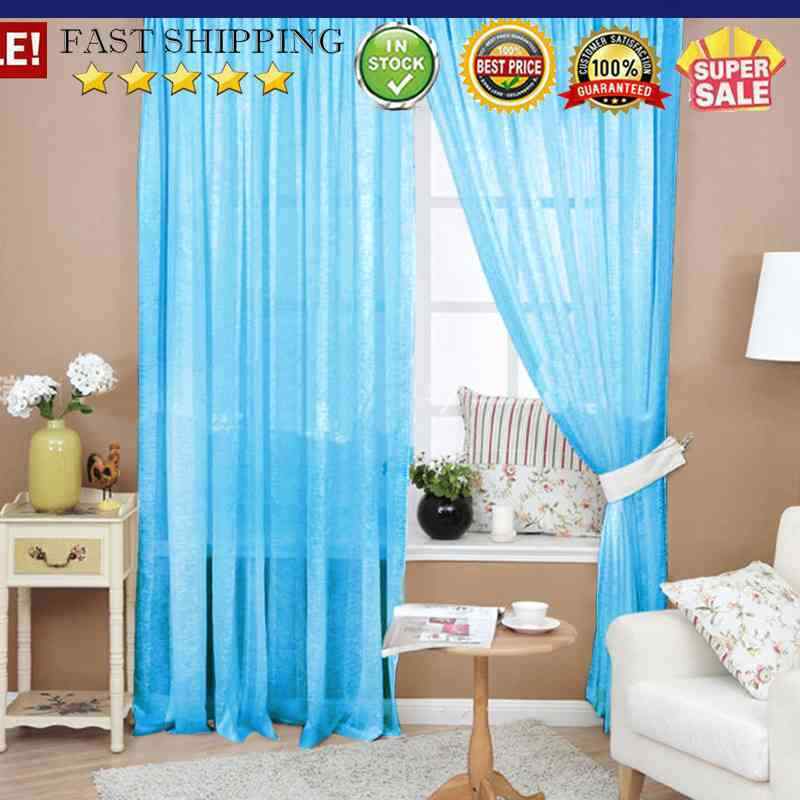 Solid Color Window Curtain Flower Pattern Sheer Voile Tulle Valance Blue
