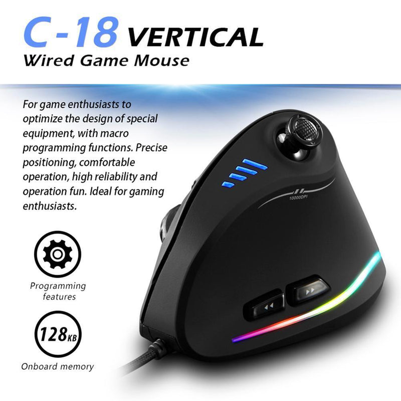 ZEALOTES C-18 10000DPI Adjustable RGB Optical Gaming USB Wired Vertical Mouse