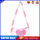 Women Soft Warm Plush Heart Handbags Single Strap Mini Armpit Bag (Pink)