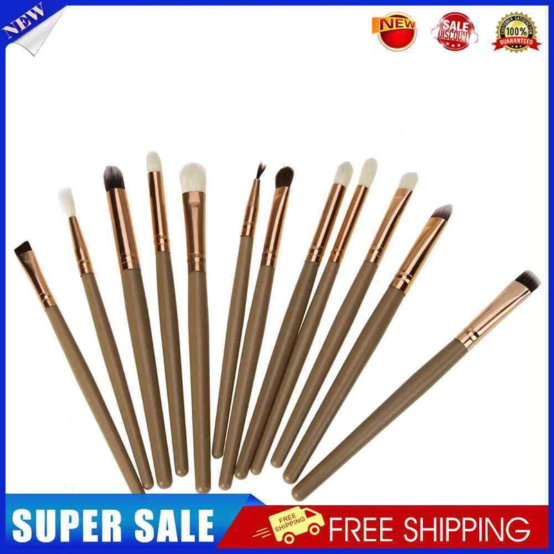 12pcs Professional Eye Makeup Brushes Set Eyeshadow Eyeliner Tool (Brown)