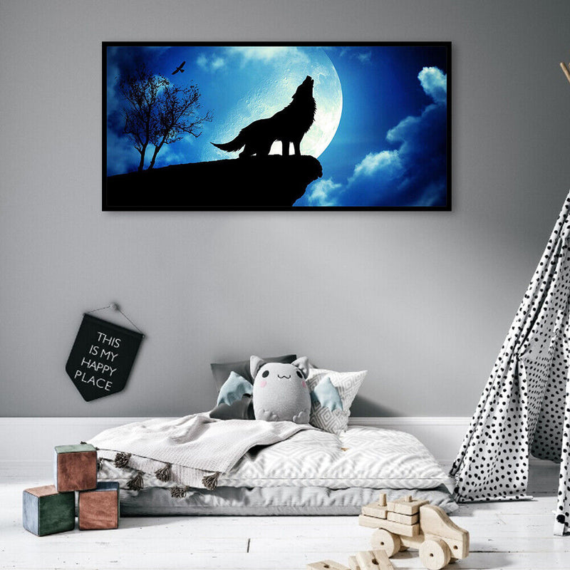 5D DIY Full Round Drill Diamond Paint Night Wolf Mosaic Rhinestone Art Pict