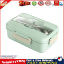 Microwave Lunch Box Wheat Straw Compartments Bento Food Container (Green) Newly