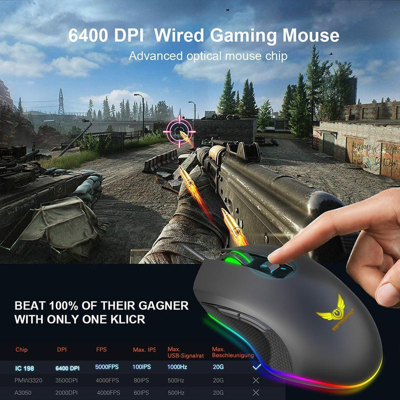 ZERODATE G21 Wired 6 Buttons 6400DPI RGB Backlight Optical Gaming USB Mouse