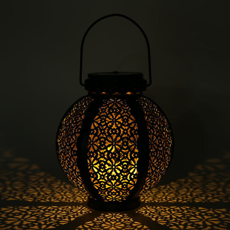 Solar Lanterns - Hollowed Flower Wrought Iron Decor Lanterns Light (Black) Newly