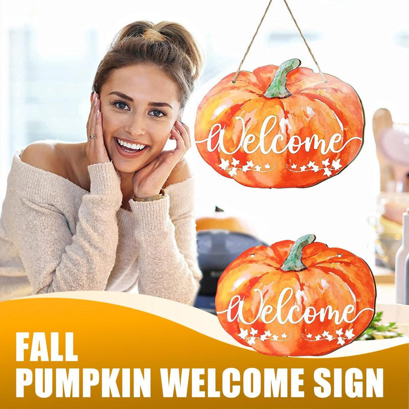 Fall Pumpkin Welcome Sign Autumn Pumpkin Hanging Wooden Signs Autumn Fall.