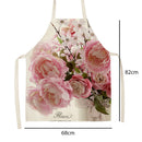 Pink Flower Print Apron Linen Waterproof Cooking Bibs Kitchen (82x68cm)