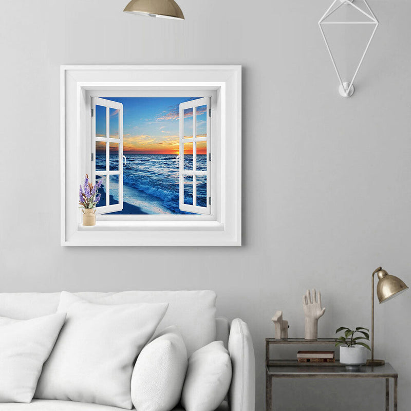 Window Sea Oil Paint By Numbers Kits Canvas Picture Wall Art DIY for Adults Kids