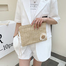 Summer Straw Woven Flowers Wristlet Clutch Bag Envelope Coin Purse Card Holder