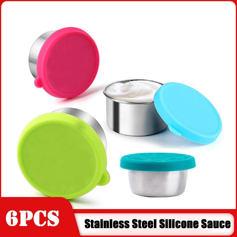 6x Stainless Steel Silicone Condiment Lid Reusable Sauce Cup Lid Kitchen Tool#