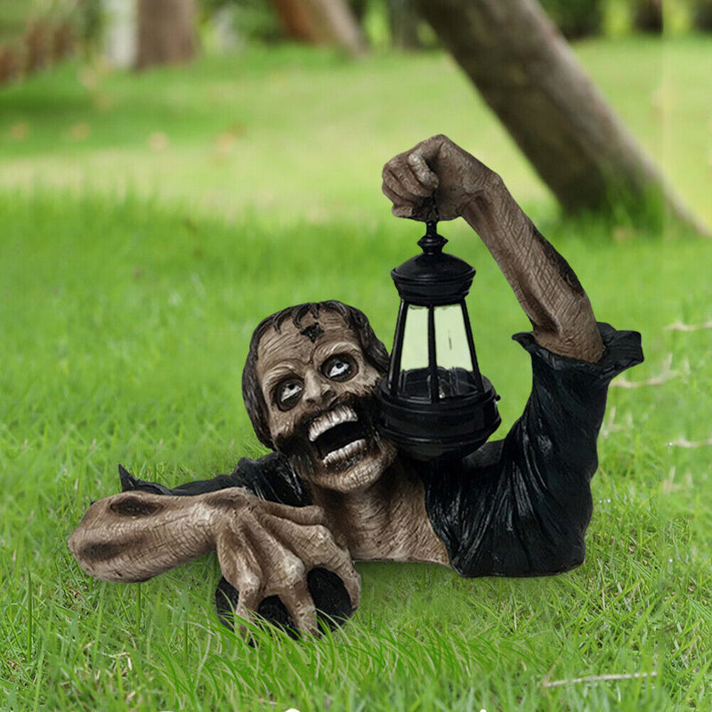 Zombie Crawling out of Grave with LED Statues Halloween Horror Sculpture Newly