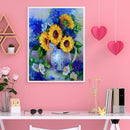 Frameless Sunflowers in Vase Oil Paint By Numbers Kit DIY Handmade Drawing Craft