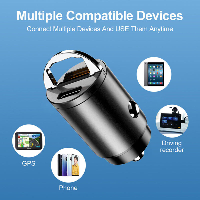 5A Dual USB Fast Charging Mobile Phone 30W Mini Car Charger Parts (QC+PD) Newly