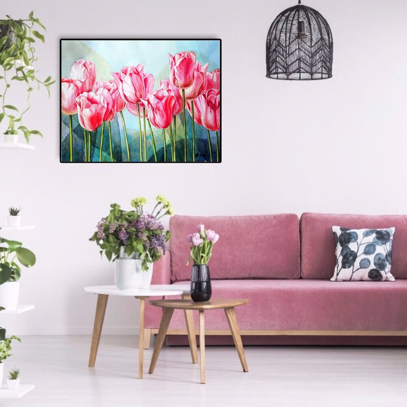 Pink Tulip Flower Hand Painted Oil Painting By Numbers Set Gift No Frame 40x30cm