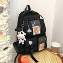 Women Fashion Travel Solid Color Patchwork Backapck Knapsack with Cow Pendant