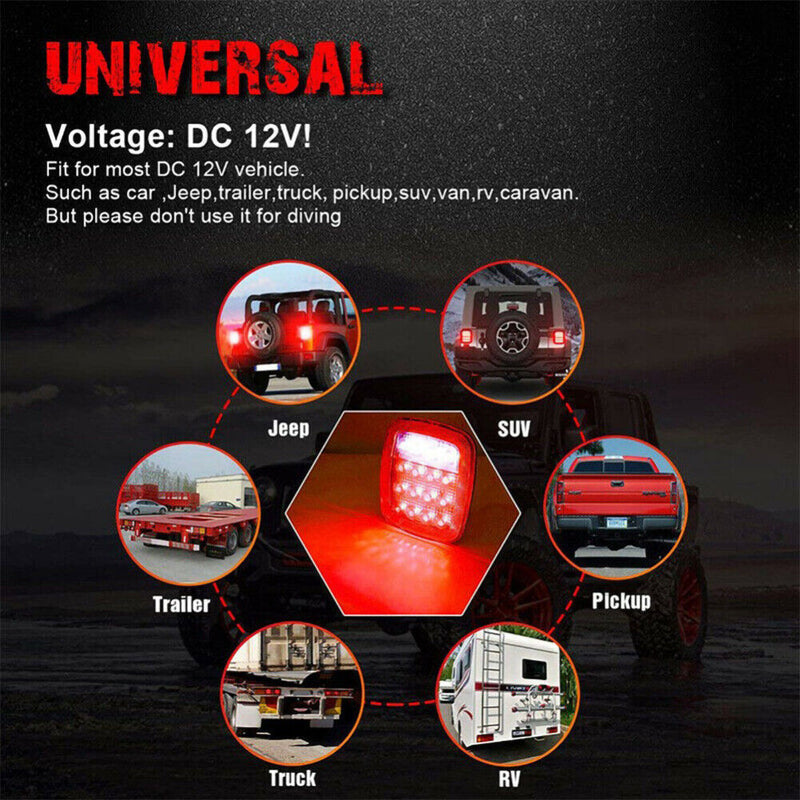 16LED Square Turn Signal Stop Tail Lights for Jeep Wrangler JK TJ CJ YJ 2 Pack