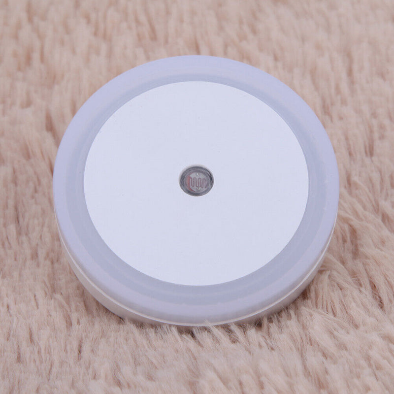 LED Light Sensor Control Night Light Round Bedroom Lamp (White)(US plug) Newly