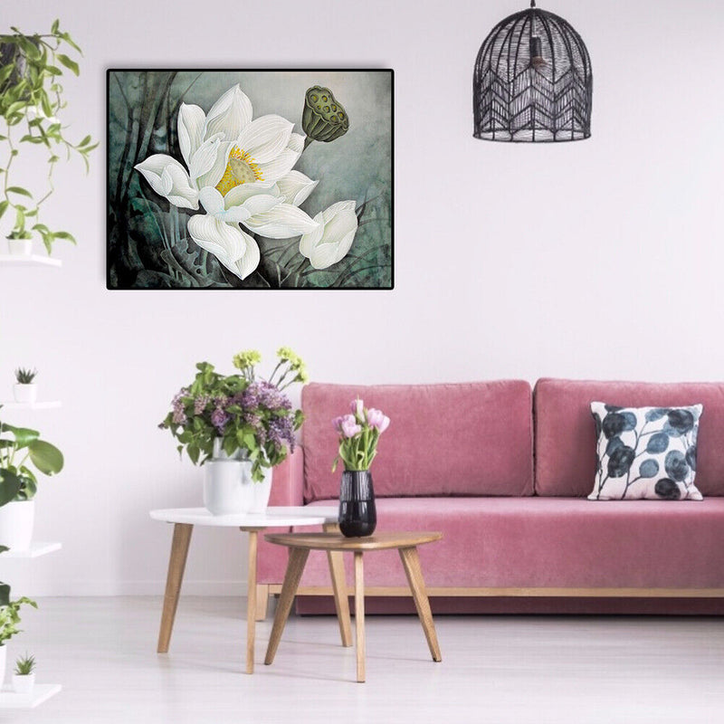 Lotus Flower Hand Painted Painting By Numbers DIY Canvas Oil Art Drawing Kit