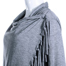 Women Long Sleeve Irregular Cardigan Loose Outerwear Tassel Tops Coat GrayL