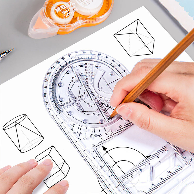 Multifunctional Geometric Ruler Plastic Drawing Ruler for Student School Offi