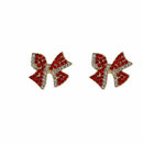 Women Hoop Rhinestone Copper Red Bow Earrings Stud Jewelry Zircon Dangle