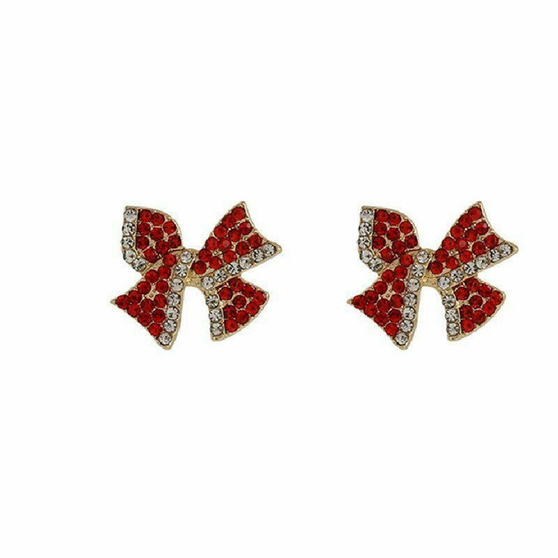 Women Hoop Rhinestone Copper Red Bow Earrings Stud Jewelry Zircon Dangle