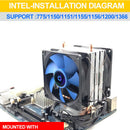 2 Heat Pipe CPU Cooler for Intel LGA 775/1155 X58 X79 Radiator PC Cooling Fan