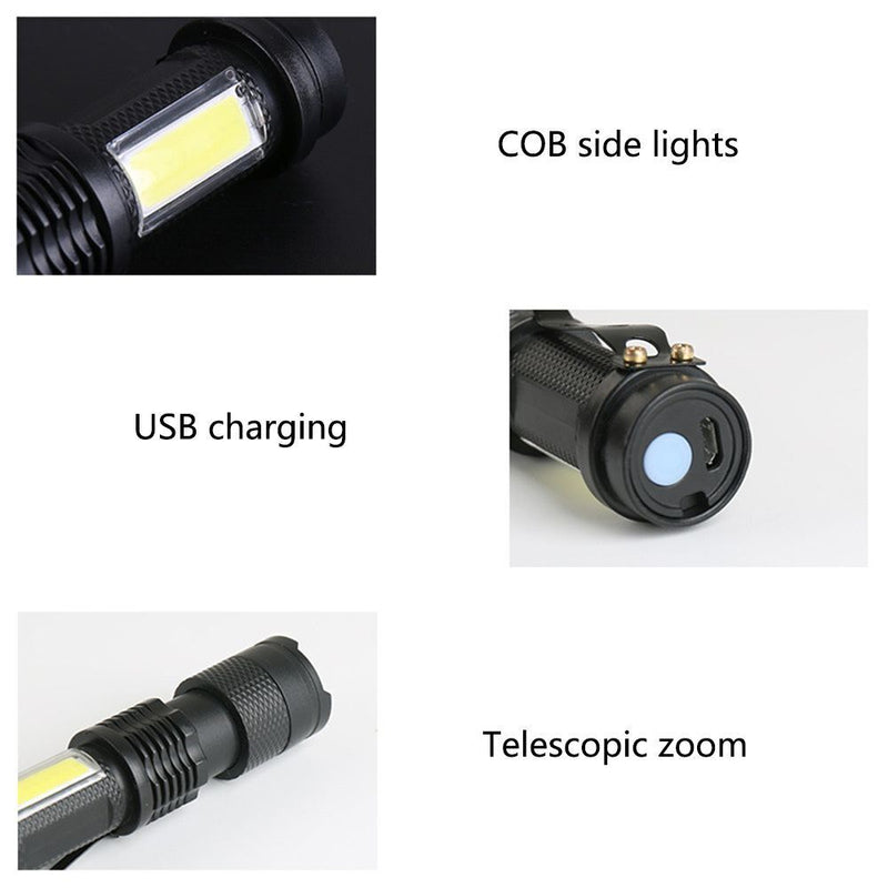 zoom COB side light Zoomable Torch Lamp USB Charging LED Glare Glashlight