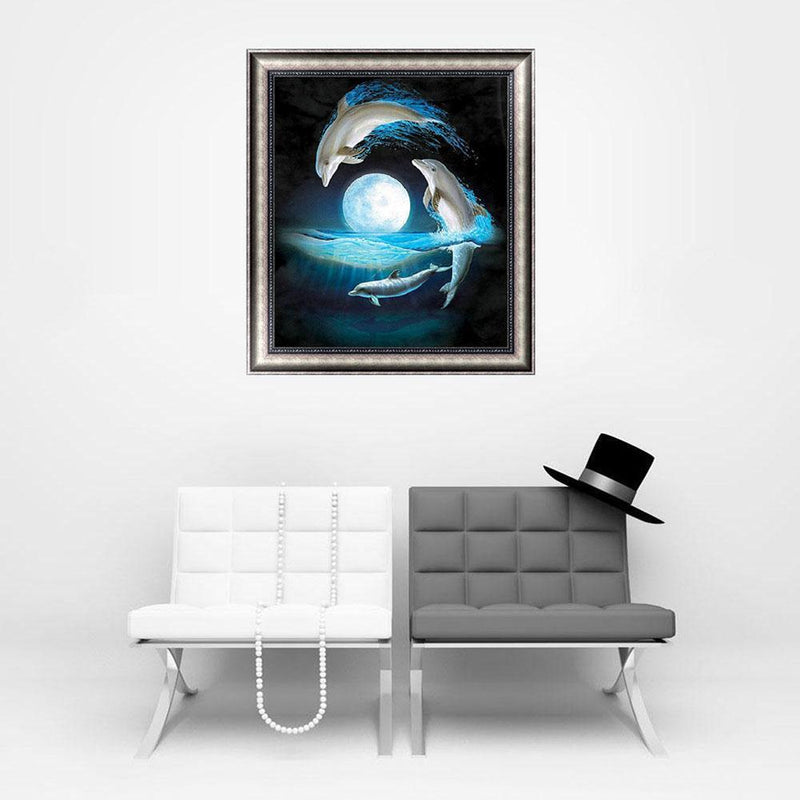 Dolphin Painting Embroidery DIY 5D Diamond Cross Stitch Home Craft Decor