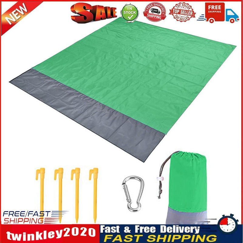 Portable Picnic Mat Outdoor Travel Waterproof Beach Blanket (Green+Grey) Newly
