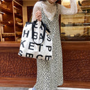 Fashion Women Canvas Letters Underarm Tote Shopping Bag Large Capacity Handbag