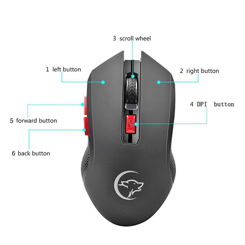 2.4G Wireless Gaming Mouse 2400DPI 6 Buttons Optical Mice with USB Receiver