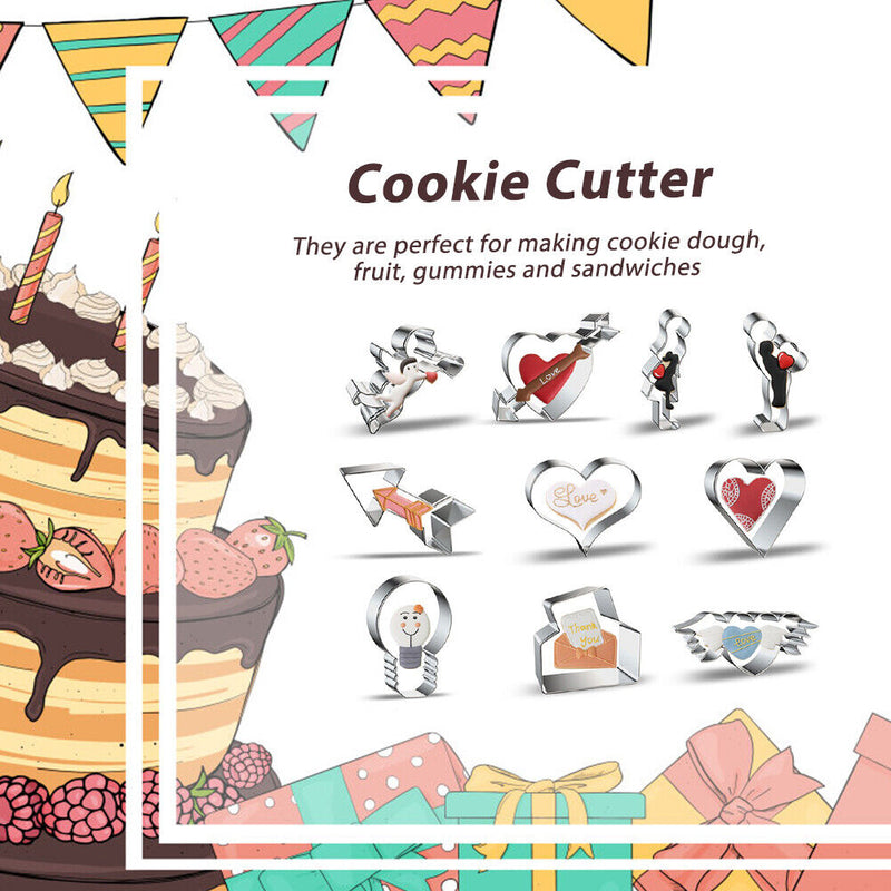 10pcs/set Stainless Steel Cookie Cutter Molds Valentine s Day DIY Baking Biscuit