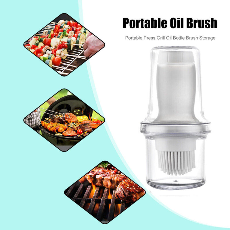 Portable Press Silicone Oil Bottle Brush Storage Cover Kitchen Tool (Grey)
