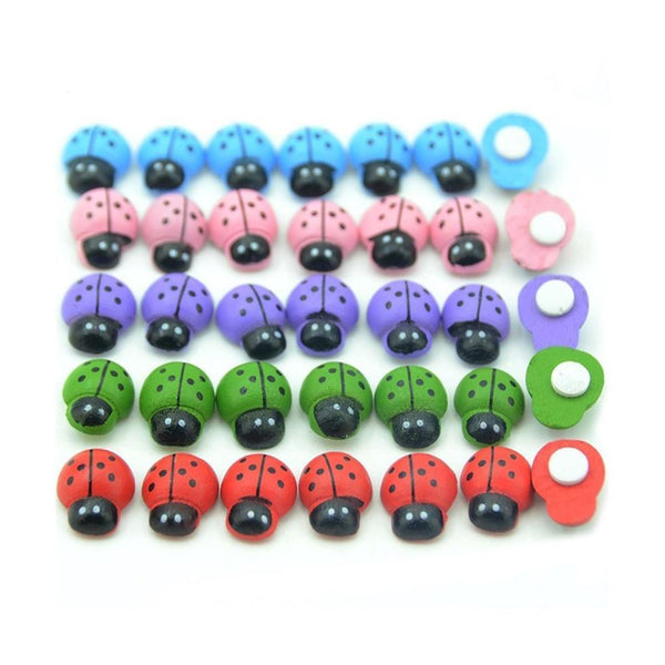 100x Mixed Ladybird Mini Self Adhesive Wooden Ladybugs Craft Card Wood Top hot.